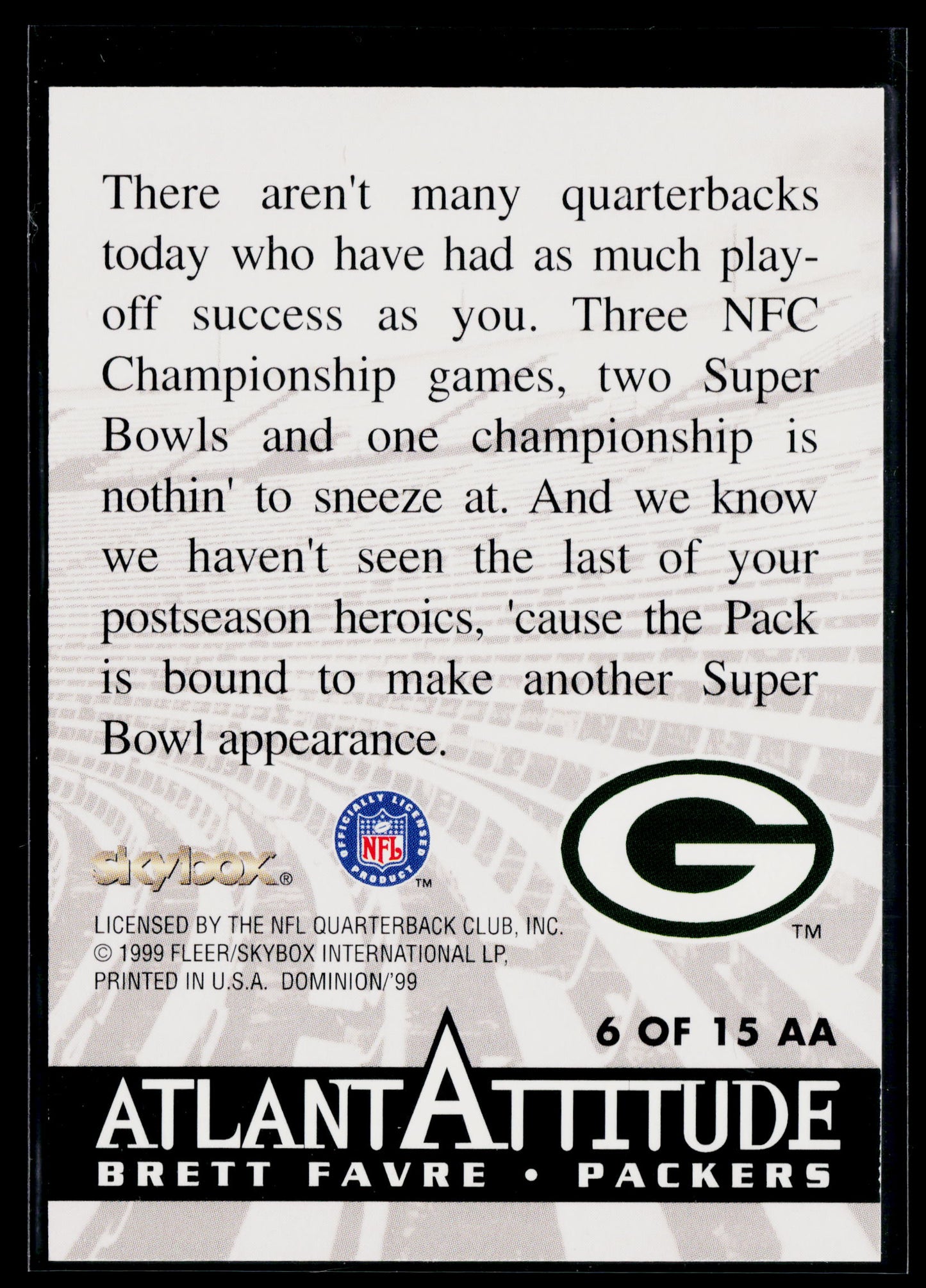 1999 SkyBox Dominion Brett Favre Atlantattitude #6 AA