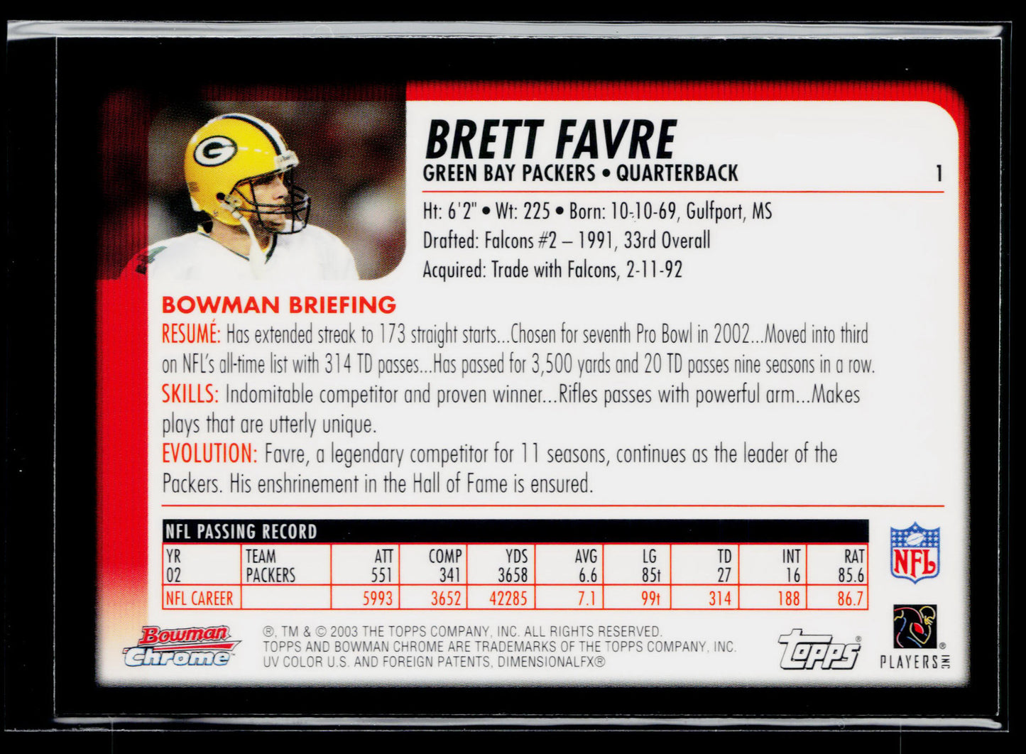 2003 Bowman Chrome Brett Favre #1