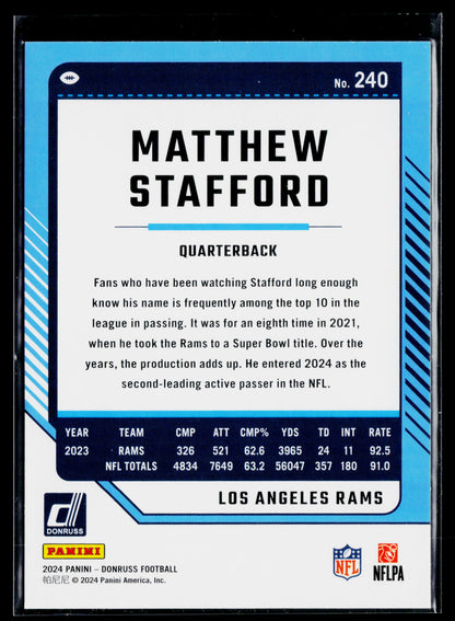 2024 Donruss Matthew Stafford Press Proof Green #240