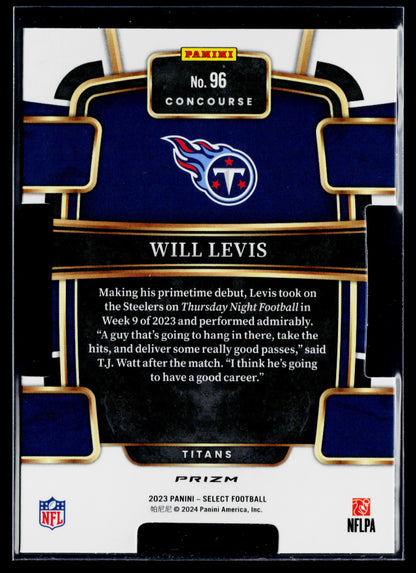 2023 Panini Select Will Levis Rookie Black and Green Prizms Die Cuts #96