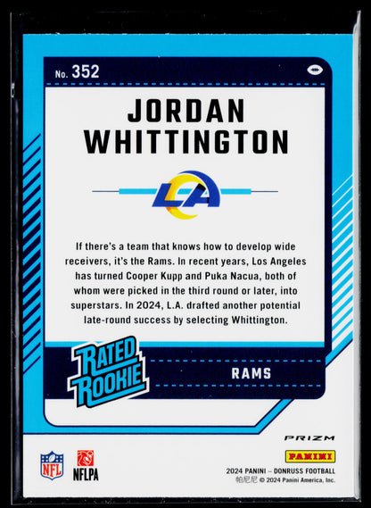 2024 Donruss Jordan Whittington Rookie Optic Rated Rookies Preview Red Wave #352