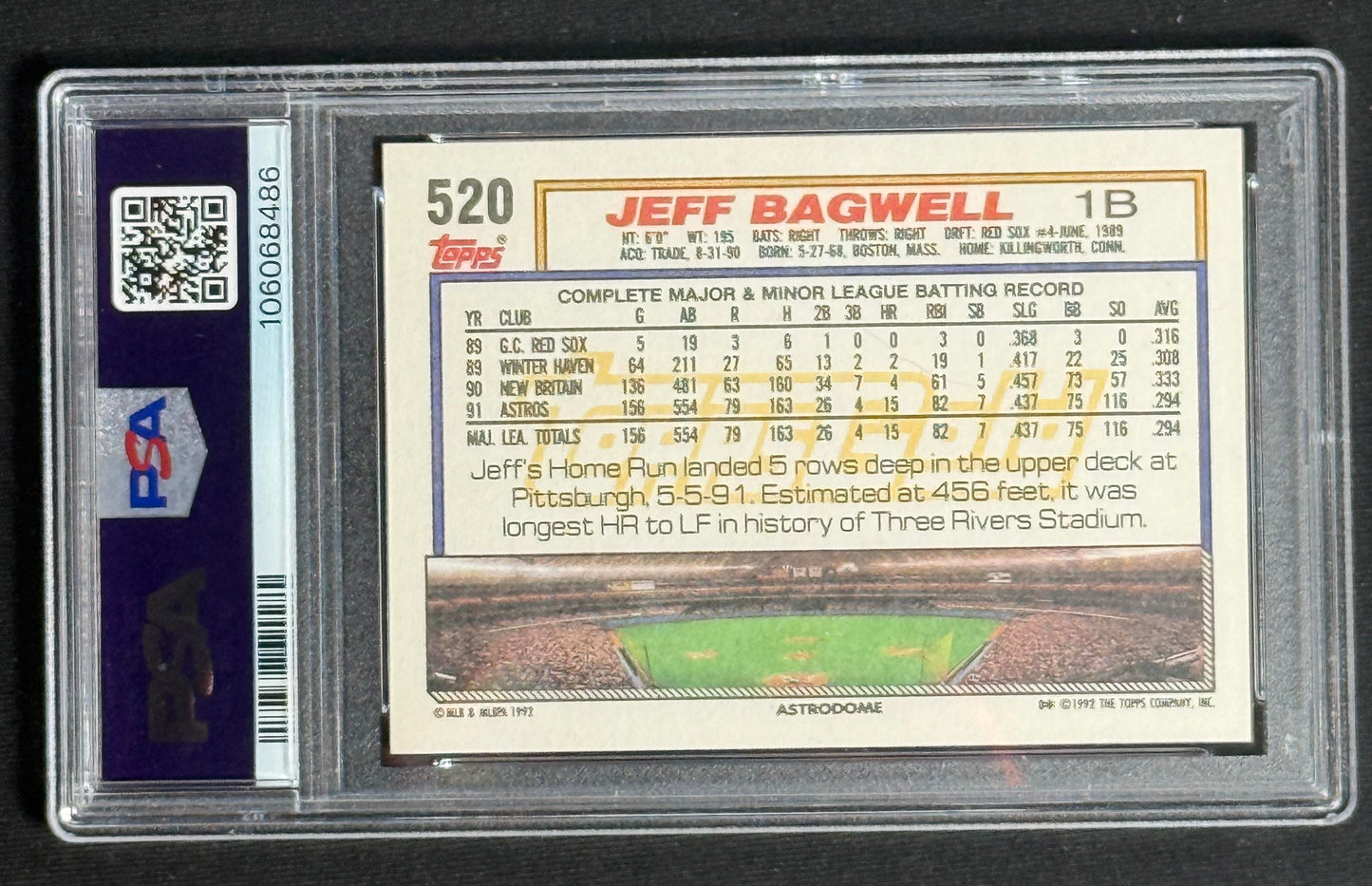 1992 Topps Gold Jeff Bagwell PSA Mint 9 #520