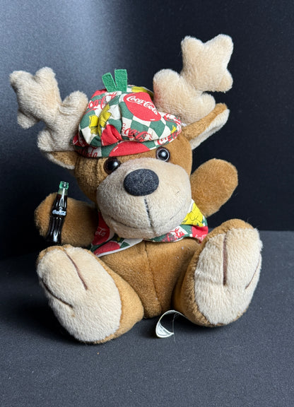 1998 Vintage Coca Cola Reindeer Christmas Bean Bag Plush Stuffed Animal 6"