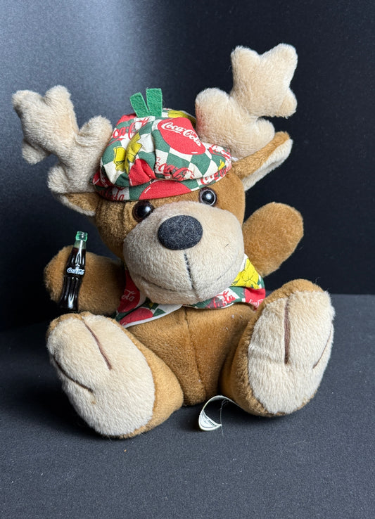 1998 Vintage Coca Cola Reindeer Christmas Bean Bag Plush Stuffed Animal 6"