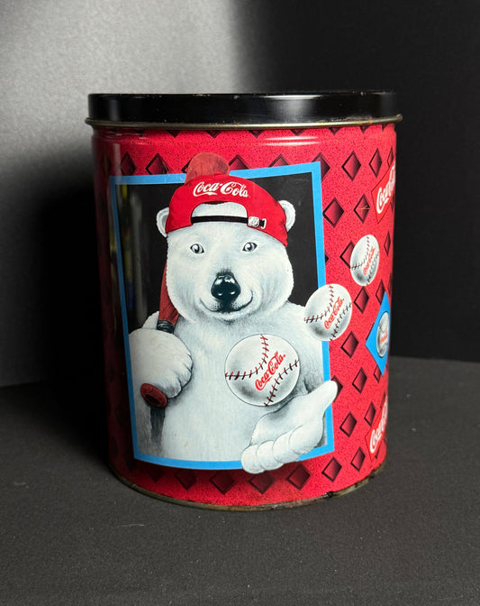 1997 Coca-Cola Coke Tin Polar Bear Baseball  7 1/2" Tall | Coca Cola Christmas