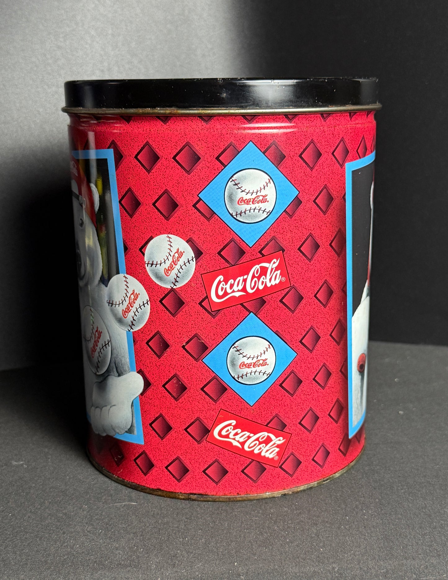 1997 Coca-Cola Coke Tin Polar Bear Baseball  7 1/2" Tall | Coca Cola Christmas