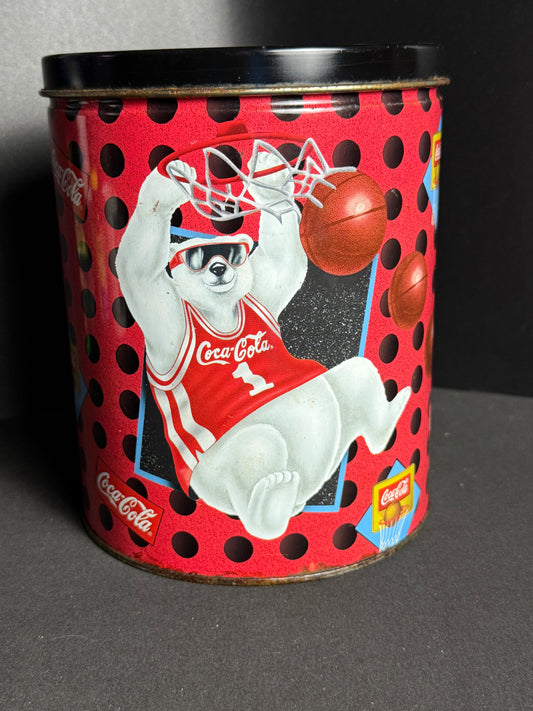 Coca Cola Polar Bear Basketball Collectible Tin 7 1/2 in Empty