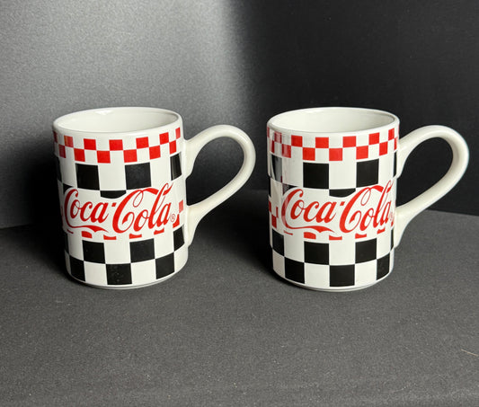 Coca-Cola Checkered Coffee Mugs Marketed by Gibson USA 2002 Red White Black
