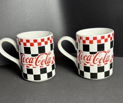 Coca-Cola Checkered Coffee Mugs Marketed by Gibson USA 2002 Red White Black
