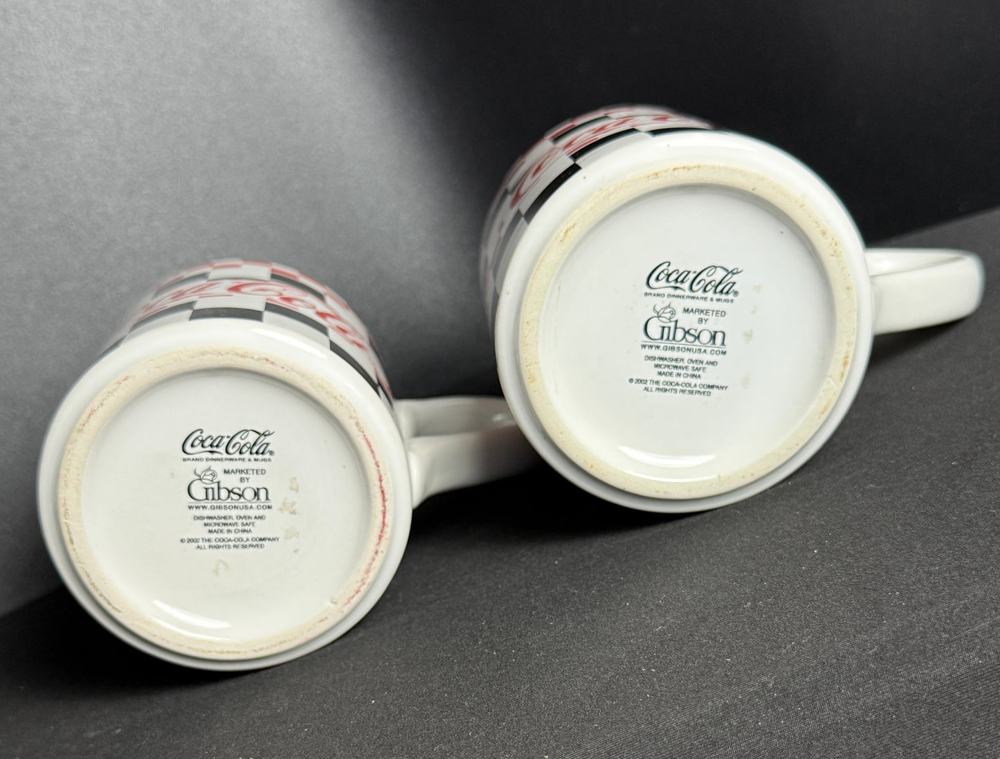 Coca-Cola Checkered Coffee Mugs Marketed by Gibson USA 2002 Red White Black