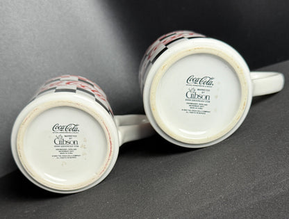 Coca-Cola Checkered Coffee Mugs Marketed by Gibson USA 2002 Red White Black