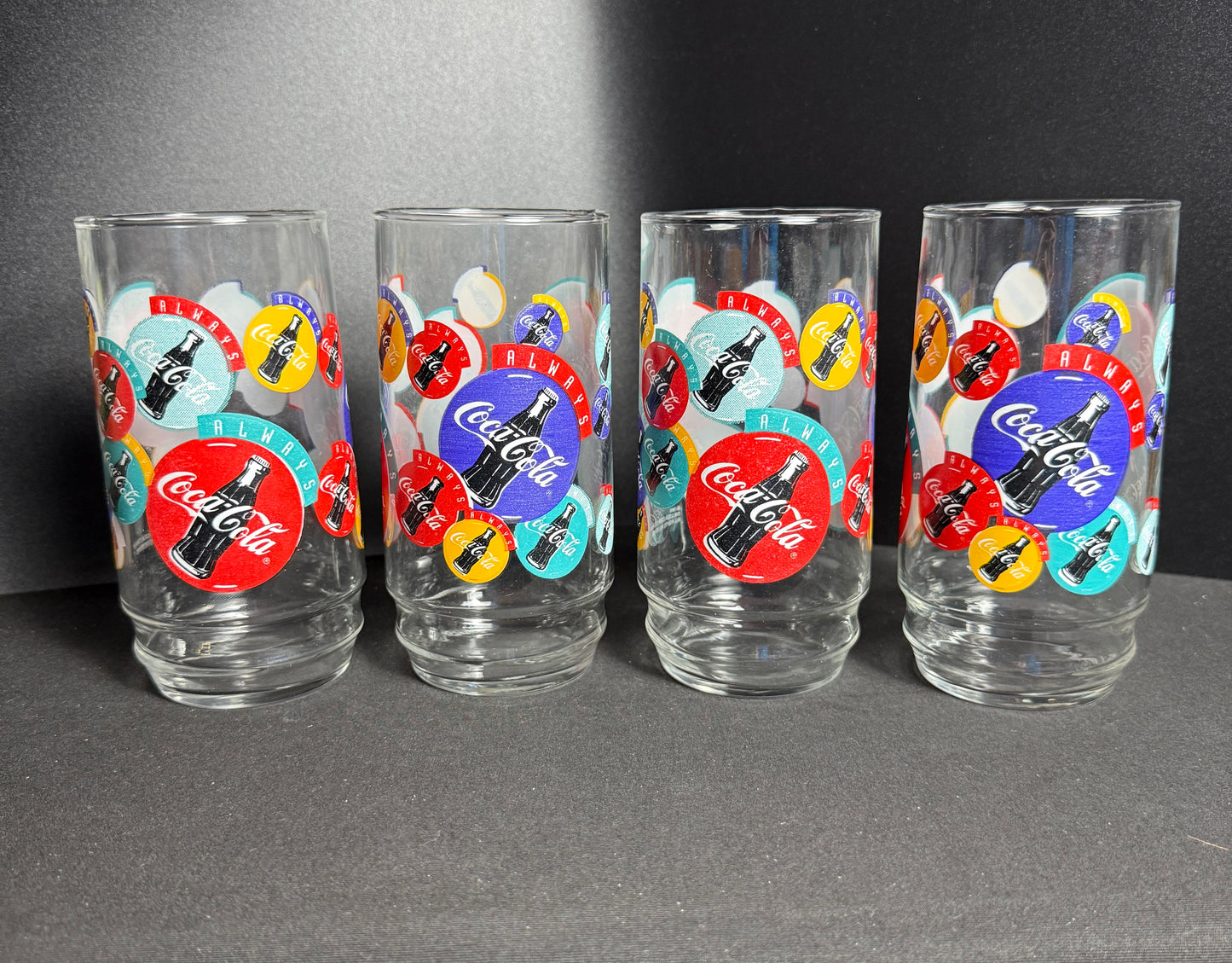 Vintage Coca Cola 1995 "ALWAYS" Drinking Glass 16oz Coke Set of 4 Glasses