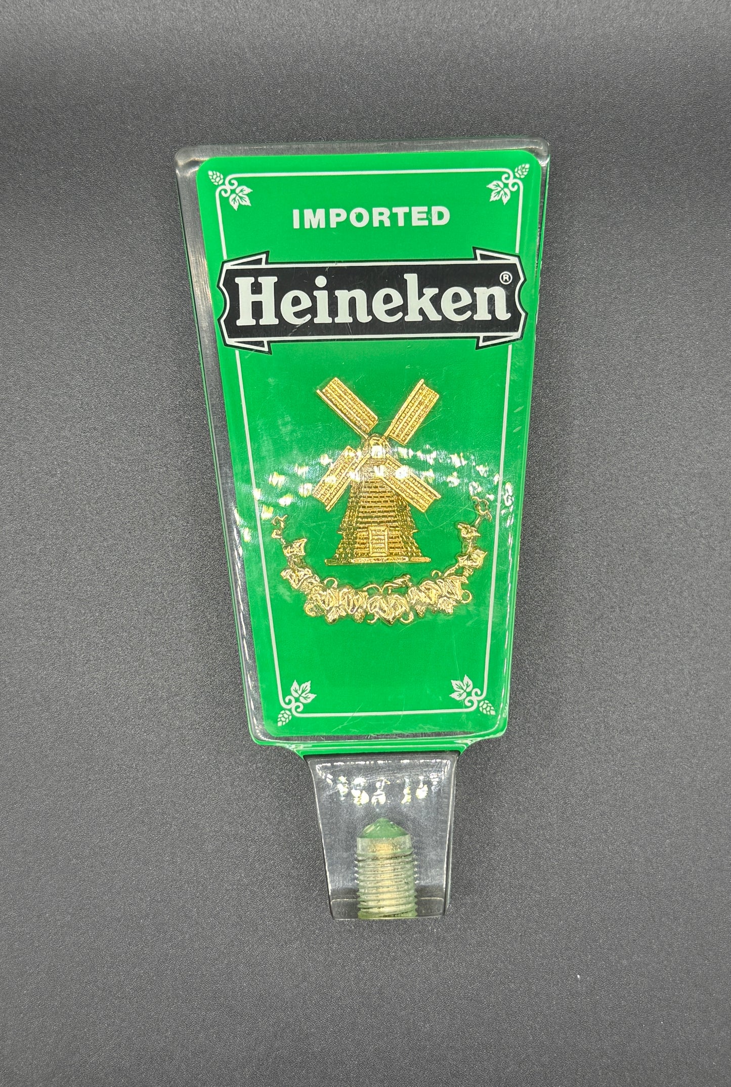 Vintage Green Heineken Imported Holland Lucite Acrylic 6 1/4” Draft Beer Tap Ha
