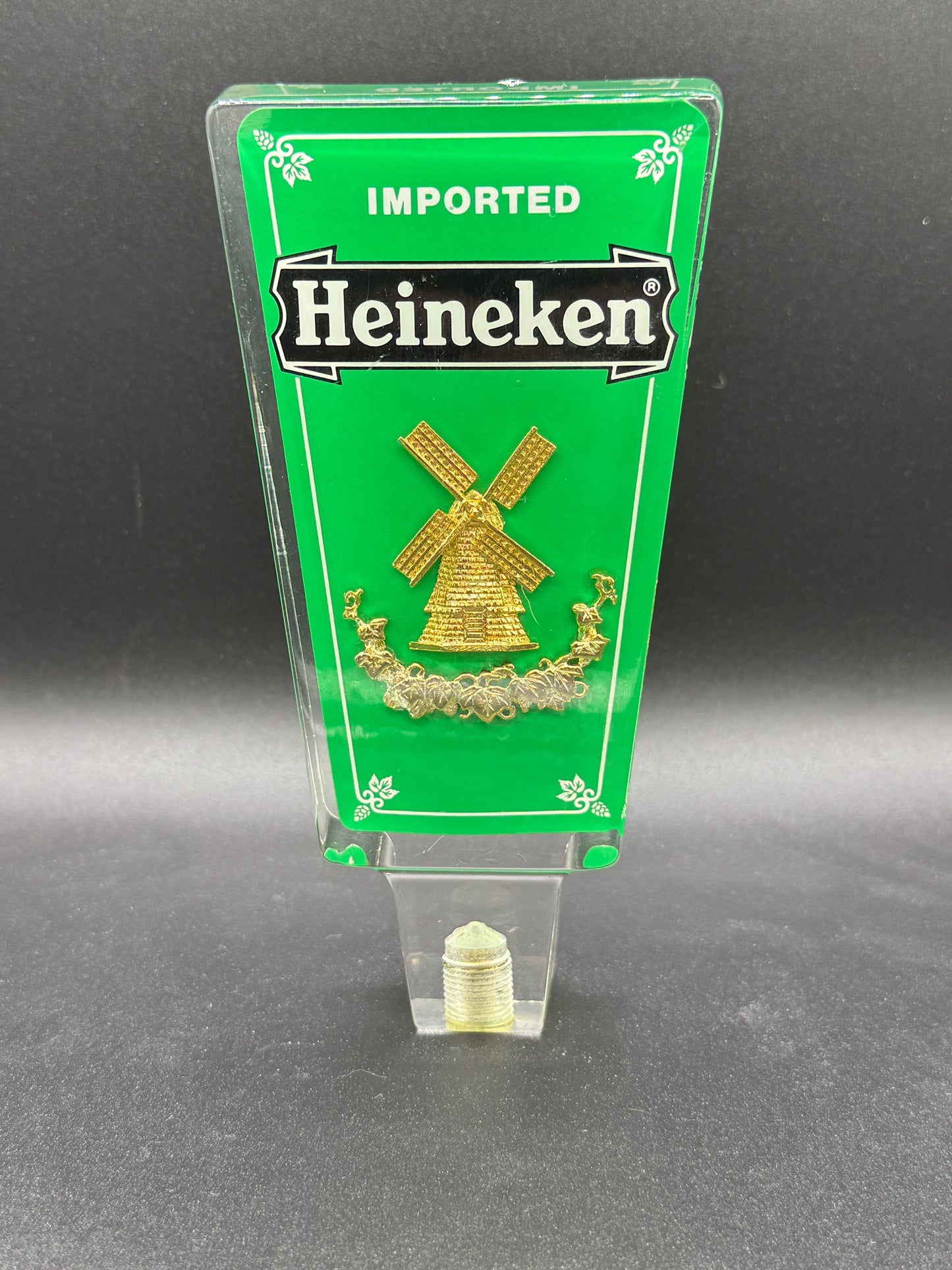 Vintage Green Heineken Imported Holland Lucite Acrylic 6 1/4” Draft Beer Tap Ha